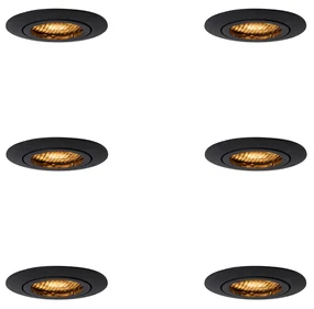Set van 6 Inbouwspot zwart draai- en kantelbaar - Ude Honey GU10 Binnenverlichting Lamp