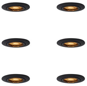 Set van 6 Inbouwspot zwart draai- en kantelbaar - Ude Honey