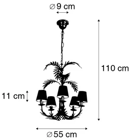 kroonluchter goud met met linen klemkappen wit 5-lichts - Botanica Landelijk E14 Binnenverlichting Lamp