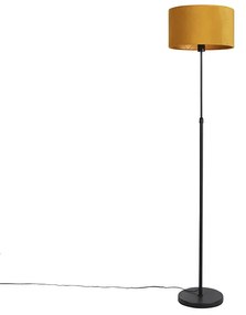 Vloerlamp zwart met velours kap okergele met goud 35 cm - Parte Landelijk / Rustiek E27 cilinder / rond rond Binnenverlichting Lamp
