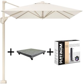 Voyager T1 zweefparasol 250x250 cm sandstone Ivory met 90kg voet en hoes