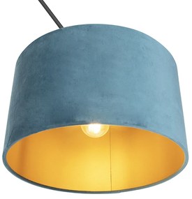 Hanglamp zwart met velours kap blauw met goud 35 cm - Blitz