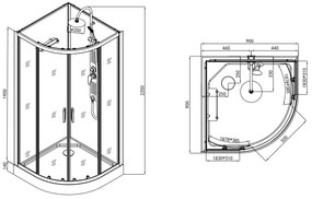 Badstuber Samba douchecabine kwartrond 90x90cm met thermostaatkraan