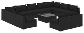 vidaXL 12-delige Loungeset met kussens poly rattan zwart