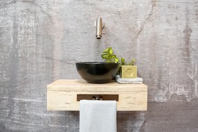 Saniclear Seba fonteinset met eiken plank, zwarte waskom en RVS kraan voor in het toilet