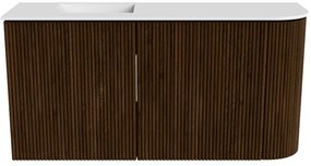Mondiaz Joya 80cm toiletmeubel ronding rechts walnut met wastafel faye links zonder kraangat talc