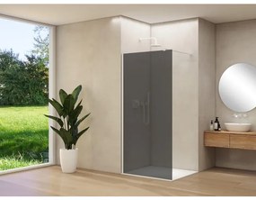 Van Rijn Products ST01 vaste wand - 118x200cm - grijs rookglas - - dikte 8mm - stabilisatiestang - muurprofiel - Wit ST01500120GRWTM