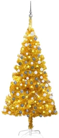 vidaXL Kunstkerstboom met LED's en kerstballen 150 cm PET goudkleurig