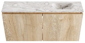 Mondiaz Ture DLux toiletmeubel 100cm washed oak met wastafel glace rechts met kraangat