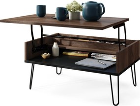 HAIRPIN S-90 Eik Bruin/Zwart Mat - MODERNE KOFFIETAFEL MET OPKLAPBARE TAFEL + OPBERGVAK + PLANK