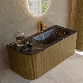 Mondiaz Kurve-dlux 105cm badmeubel ronding links dusk met 1 lade en deur en wastafel big small kraangat rechts lava