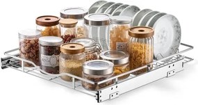 VEVOR Uitschuifbare kastorganizer 500 x 535 mm (B x D) gemaakt van koolstofstaal voor kookgerei, kruidenpotjes, etenswaren en schoonmaakartikelen, verchroomd oppervlak, uittrekbare plank voor onderkasten.