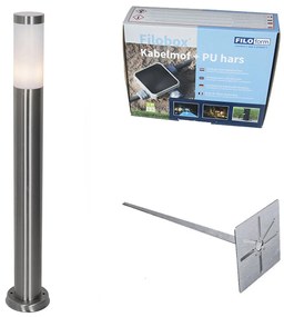 Buitenlamp staal met opaal glas met grondpin en kabelmof 80cm IP44 - Rox