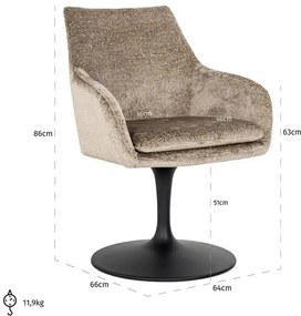 Richmond Interiors Marlon Eetkamerstoel Met Ronde Trompet Voet Taupe Chenille