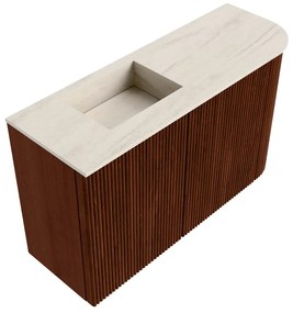 Mondiaz Joya DLux 70cm toiletmeubel ronding rechts ruby met wastafel faye links 1 kraangat meli