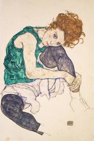Kunstreproductie Zittende vrouw met gebogen knieën, Egon Schiele