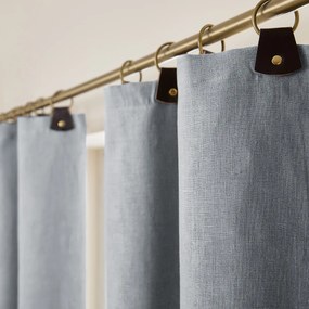 Verduisteringsgordijn van gewassen linnen, leren lussen, Private