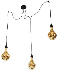 Hanglamp zwart 3-lichts incl. LED spiegel goud dimbaar - Cava Luxe Modern Minimalistisch rond Binnenverlichting Lamp