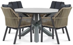 Tuinset Ronde Tuintafel 4 personen 130 cm Aluminium/rope Taupe  Lifestyle Garden Furniture Verona/Orino