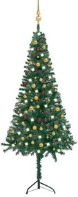 vidaXL Kunstkerstboom met LED's en kerstballen hoek 240 cm PVC groen