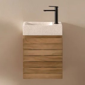 Teakhouten Badkamermeubelset Met Geïntegreerde Wastafel In Napier Cement Teakhout & Spiegelloze & Zwart ↑20 Cm Met - Sklum