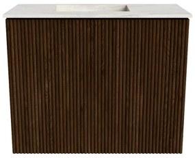 Mondiaz Joya DLux 50cm toiletmeubel walnut met wastafel faye links zonder kraangat ostra