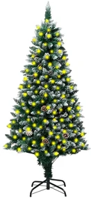 vidaXL Kunstkerstboom met LED's en dennenappels en witte sneeuw 240 cm