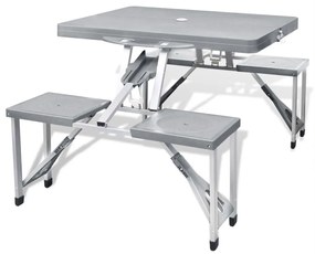 vidaXL Campingtafel met vier zittingen inklapbaar aluminium grijs