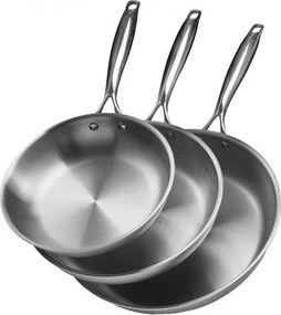 VEVOR Koekenpannenset 3-delig (24 / 28 / 32 cm), robuuste roestvrijstalen koekenpannen met hittebestendige handgreep, kookpan, keukengereedschap, geschikt voor gas, elektrisch, inductie, zilver