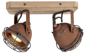 Industriële spot roestbruin met hout kantelbaar 2-lichts - Gina