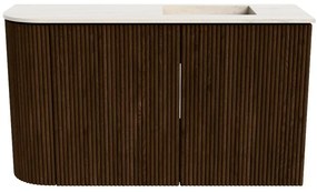Mondiaz Joya DLux 70cm toiletmeubel ronding links walnut met wastafel faye rechts 1 kraangat meli