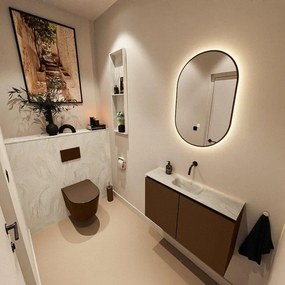 MONDIAZ TURE-DLUX 80cm toiletmeubel Rust. EDEN wastafel Ostra positie midden. Zonder kraangat. TUREDX80RUSM0OST