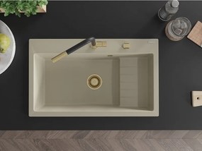 Mexen Omar granieten spoelbak 1-kamer 800 x 480 mm, beige, gouden sifon - 6520801005-69-G