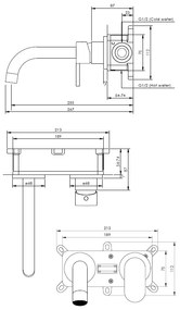 Brauer Gold Edition ColdStart wastafelkraan inbouw gebogen uitloop en rozetten model C1 geborsteld messing PVD