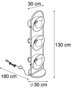 Industriële vloerlamp zwart met goud 3-lichts - Magnax Modern E27 Binnenverlichting Steen / Beton Lamp