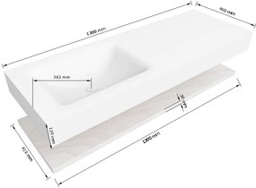 Zaro Alan badmeubel 130cm met planchet washed oak en vrijhangende wastafel cloud links 1 kraangat talc