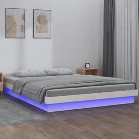 vidaXL Bedframe LED massief hout wit 120x190 cm 4FT Small Double