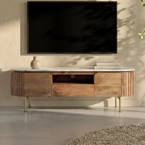 Tv-meubel Mangohout En Marmer - 145x42x48cm.