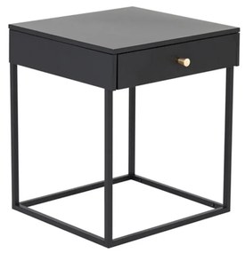 Metalen Nachtkastje Met Lade Zwart - 41x41x50cm.