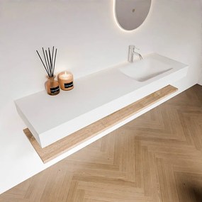 Zaro Alan badmeubel 160cm met planchet washed oak en vrijhangende wastafel cloud rechts 1 kraangat talc