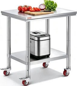 VEVOR werktafel 76 x 60 x 85 cm, roestvrijstalen horecawerktafel, draagvermogen 317 kg, voedselbereidingstafel met overloop, commerciële keukentafel voor keukenbar, verplaatsbaar