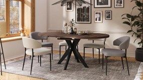 RENZO Bruin Eiken/zwarte poot - RONDE TAFEL Ø110 UITKLAPBAAR TOT 180 cm | VOOR DE KEUKEN EETKAMER WOONKAMER RETRO