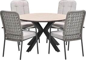 Garden Impressions Aleria tuinset 5-delig taupe - Tulli tuintafel Ø122x75 cm - light teak vironwood
