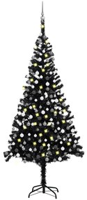 vidaXL Kunstkerstboom met LED's en kerstballen 240 cm PVC zwart