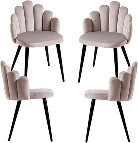 Set 4 Hand Fluwelen Stoelen Zwarte Poten