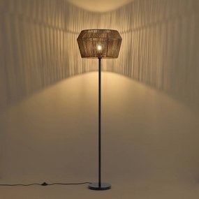 Vloerlamp zwart met bruine papieren touw kap 50/50/30 - Simplo