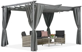 Antraciet terraspergola met gordijnen La Palma 4x4 Garden Point