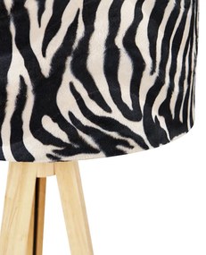 Vloerlamp hout met stoffen kap zebra 50 cm - Tripod Classic Klassiek / Antiek E27 rond Binnenverlichting Lamp