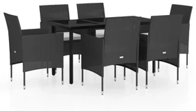vidaXL 7-delige Tuinset met kussens zwart