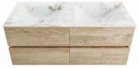 Mondiaz Vica DLux badmeubel 120cm washed oak 4 lades met wastafel frappe dubbel 2 kraangaten